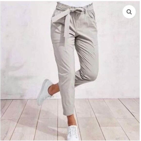 Athleta Skyline II Paper Bag Waist Pants in Light Grey Tan Size 12 Tall - Picture 1 of 7